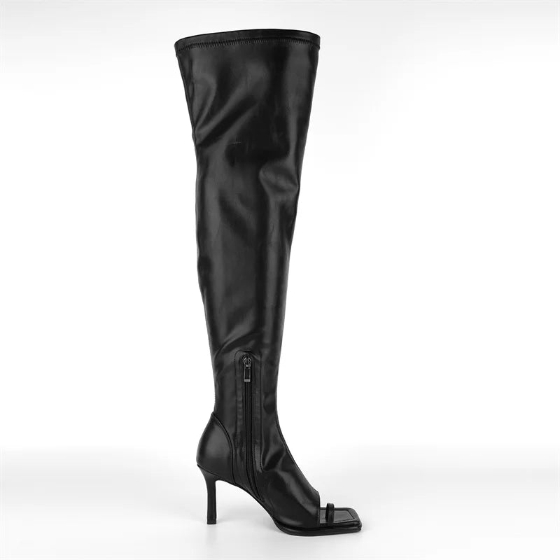Square Toe Over-The-Knee Boots - Side Zipper Stiletto Heels