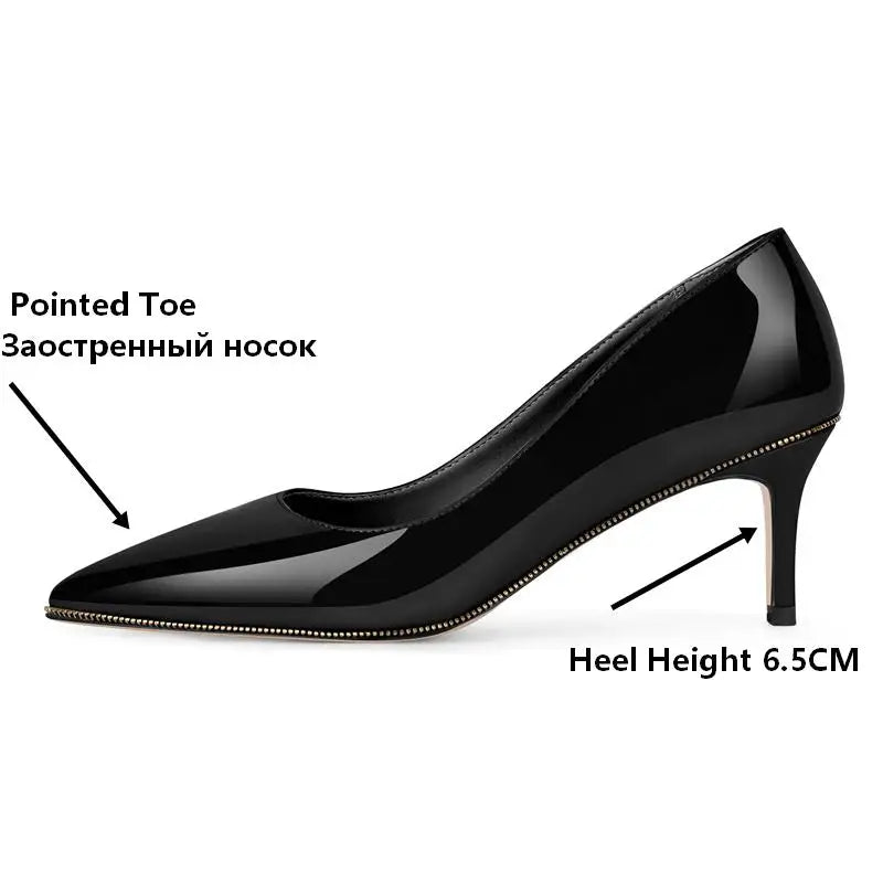 Pointed Toe Stiletto Pumps - Patent Leather Slip-On Heels