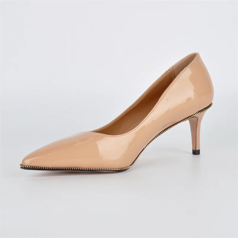 Pointed Toe Stiletto Pumps - Patent Leather Slip-On Heels