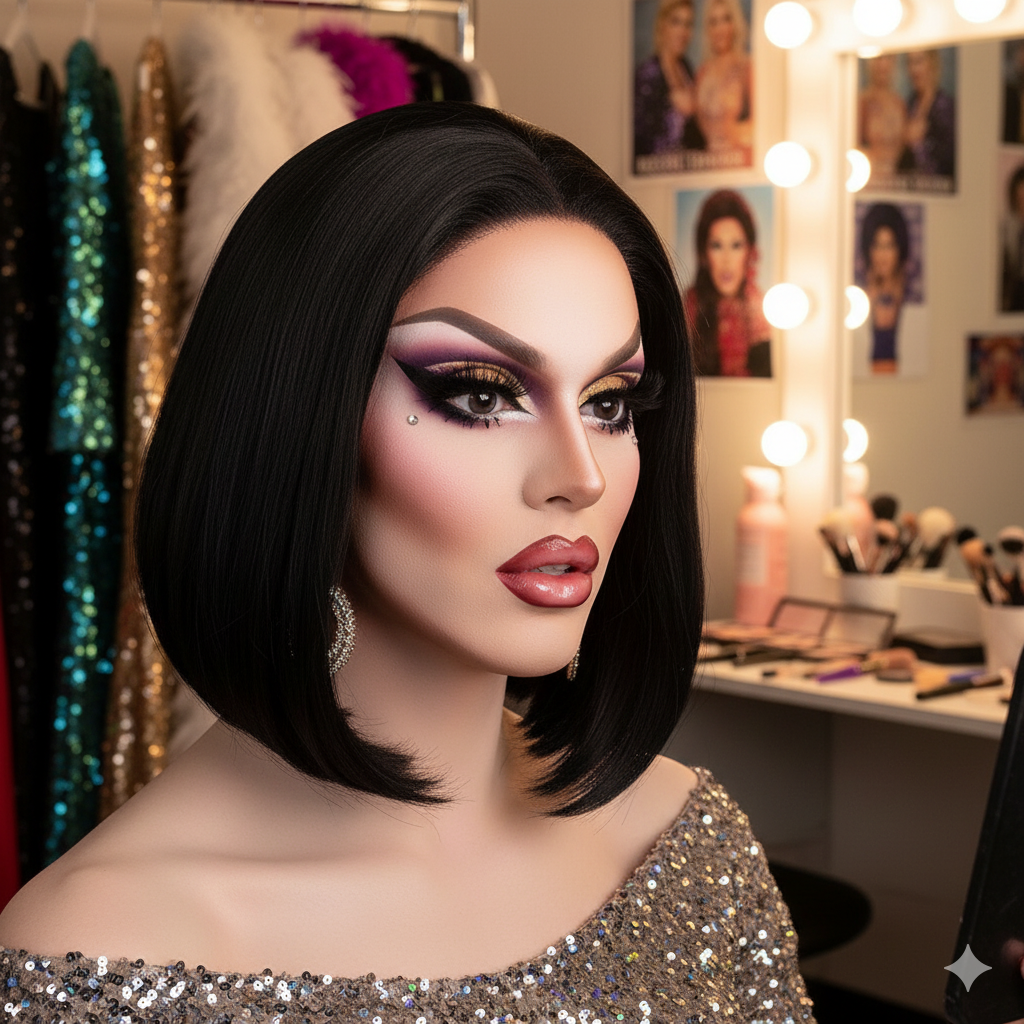 Queen Mia Fierce Straight Black Bob Wig (12 Inches)