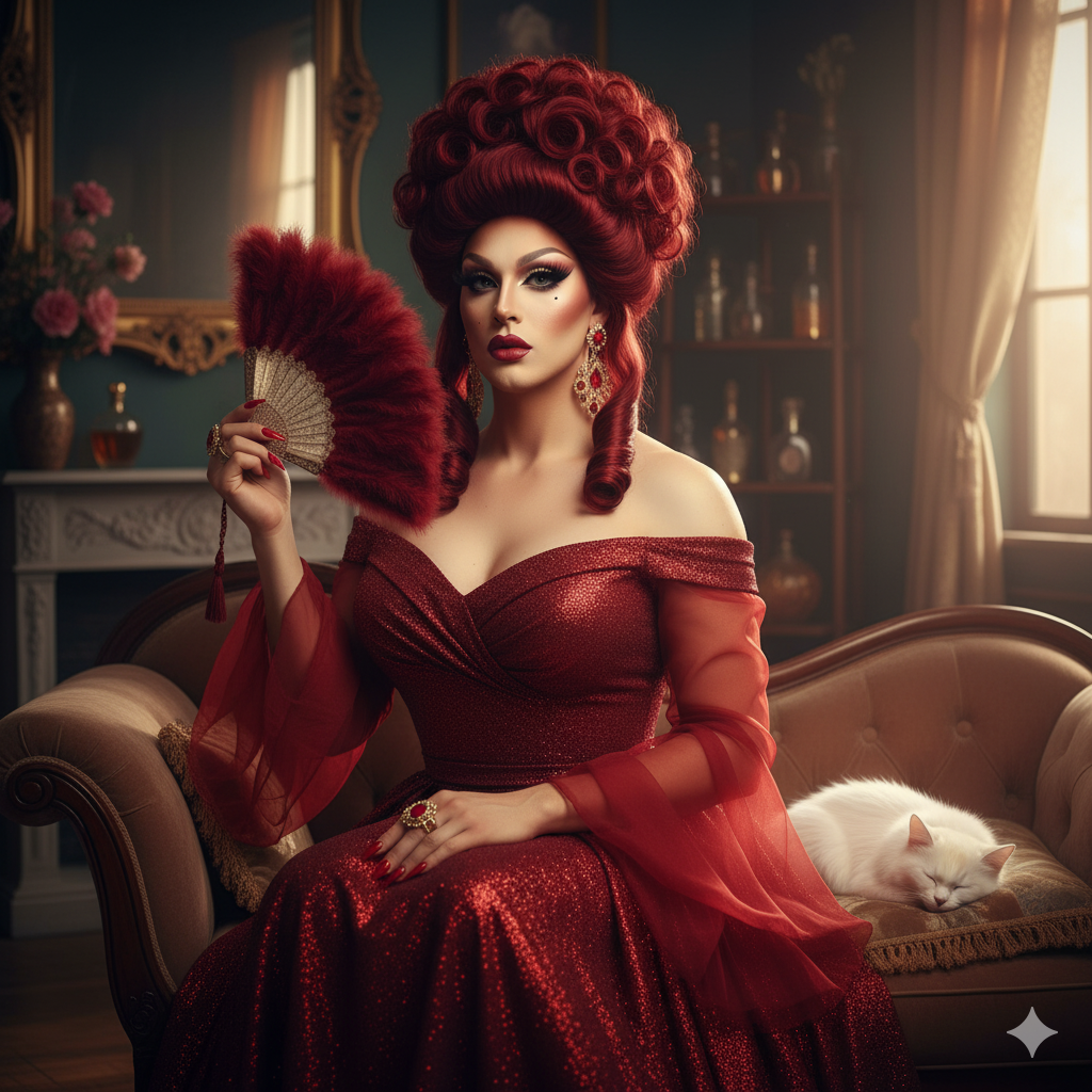 Red Curly Drag Wig – 16" Voluminous Curls for Queens