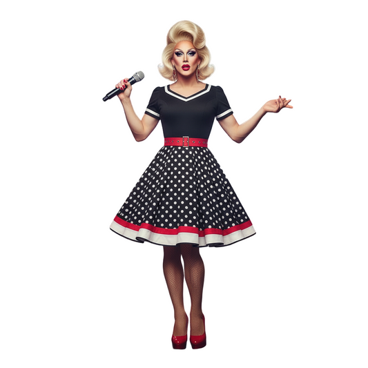 Percey Ferance Polka Dot Dress - Retro Vintage Flare for Drag Queens to Slay the Runway in Black or Red