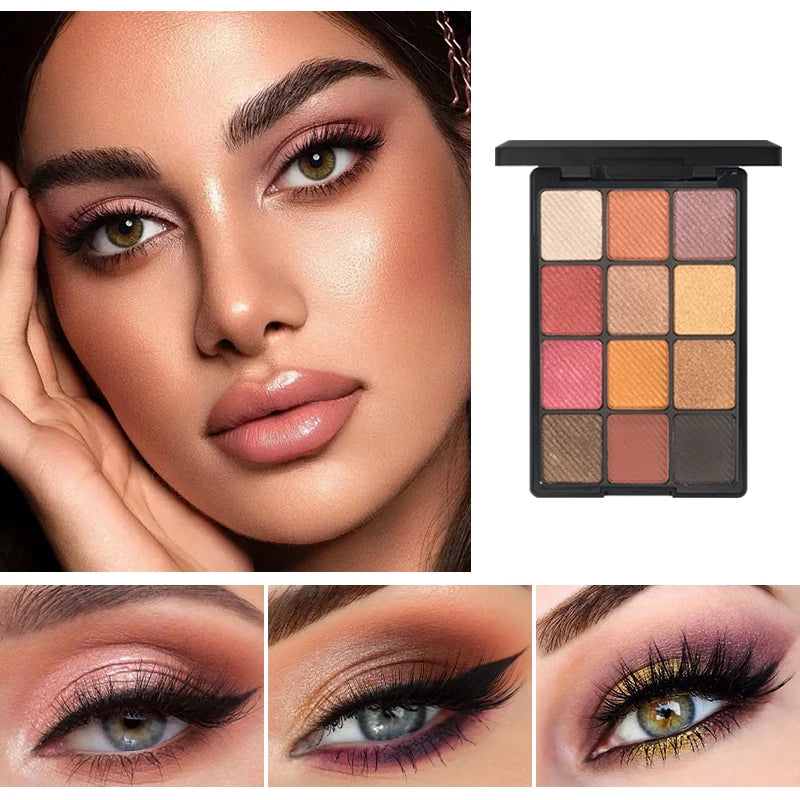 12-Color Glitter Eyeshadow Palette | Diamond Metal & Matte Shades