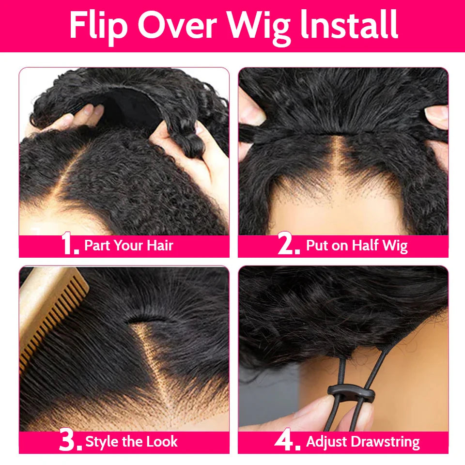 "Big Curl Energy" Kinky Curly Human Hair Half Wig – Glueless, 3-in-1 Install