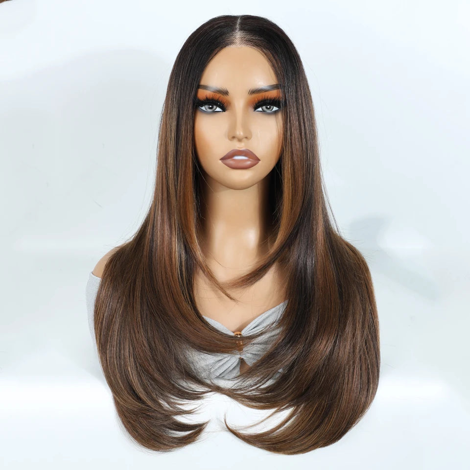 24-Inch Layered Straight Lace Wig