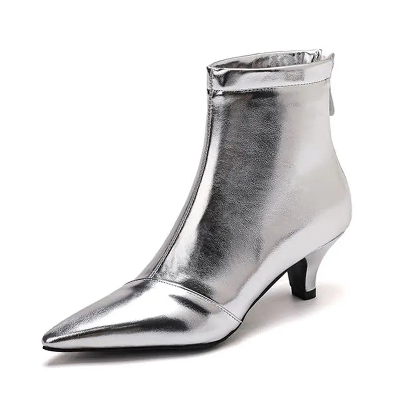 Glamour Kitten Heels – Metallic Drag Queen Ankle Booties