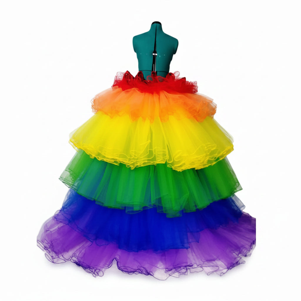 Rainbow Tiered Tulle Pride Skirt | Detachable Bow Overlay | Floor-Length | Sizes S–XXXL