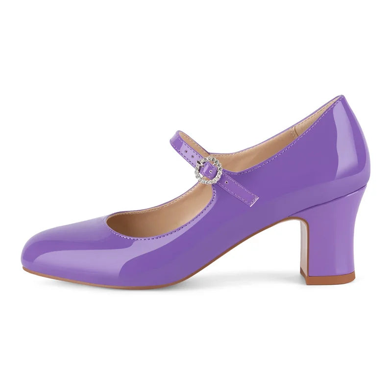 Velvet Mary Jane Pumps - Pointed Toe Buckle Strap Heels