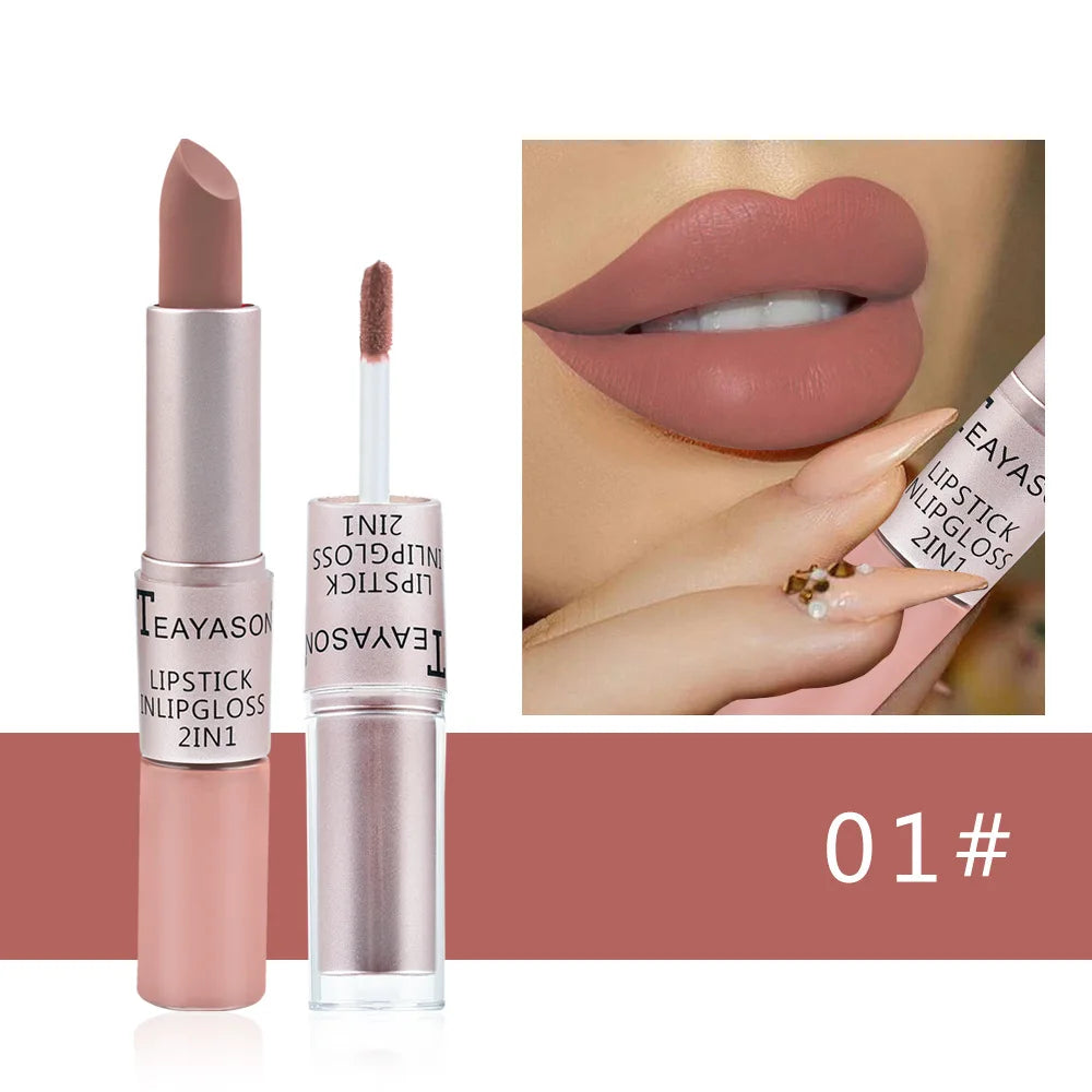 2-in-1 Velvet Matte Lipstick & Lip Gloss | Waterproof, Long-Lasting