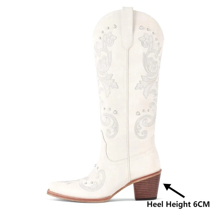 Desert Dazzle White Western Boots – Embroidered Drag Cowgirl Chic