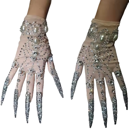 Luxury Rhinestone & Pearls Gloves