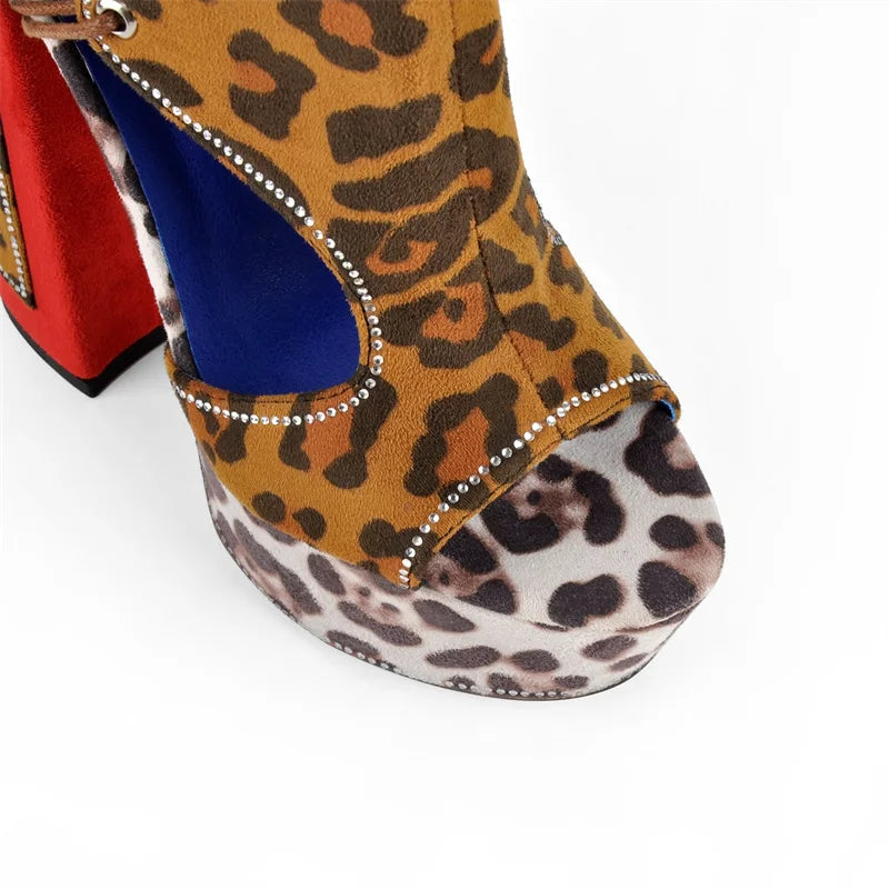 Leopard Rhinestone Platform Sandals