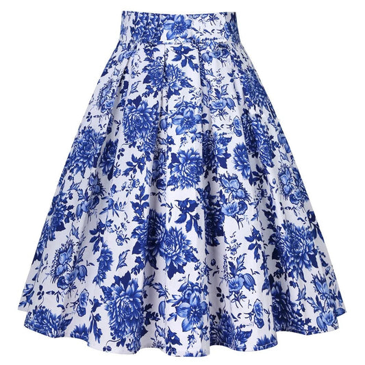 Vintage Floral Blue & White Skirt