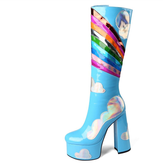 Knee High Rainbow Platform Boots
