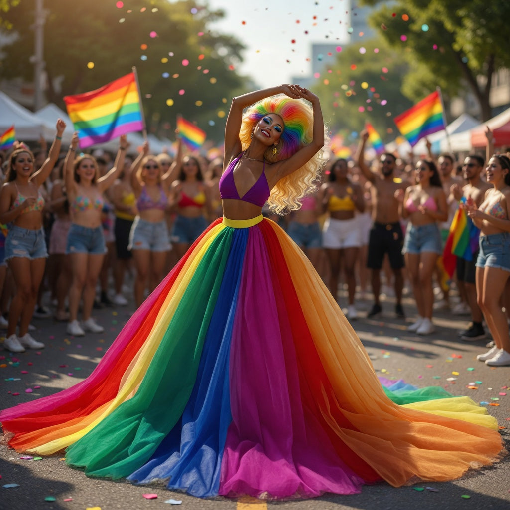 Rainbow Mesh A-Line Tulle Maxi Skirt – Drag Queen Party & Performance Skirt