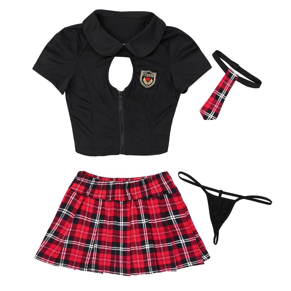 Schoolgirl Uniform Top with Plaid Pleated Mini Skirt