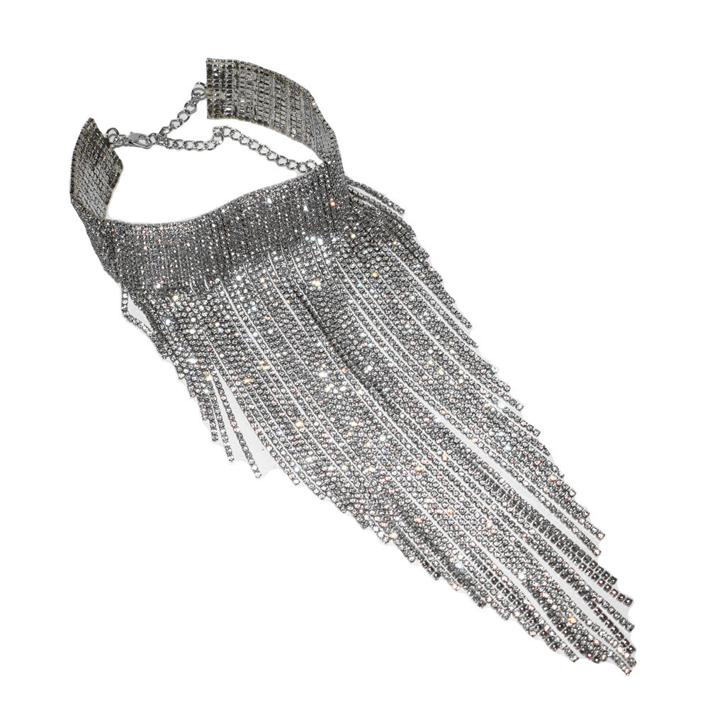 Jue Cee Long Rhinestone Choker Necklace