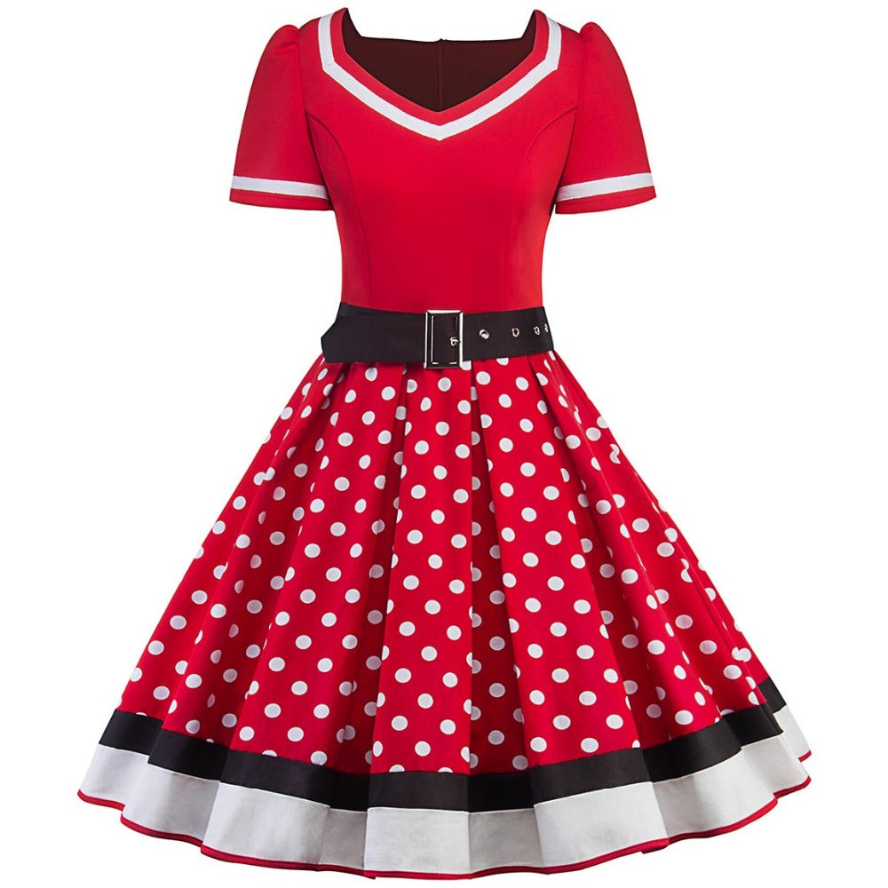 Percey Ferance Polka Dot Dress - Retro Vintage Flare for Drag Queens to Slay the Runway in Black or Red