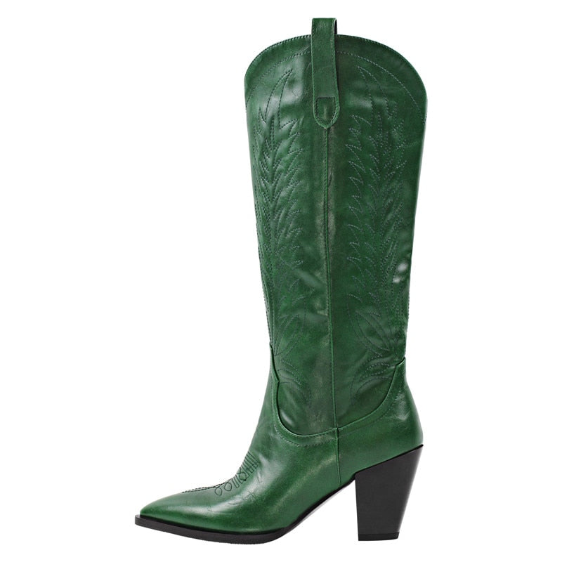 Faye Knee High Cowboy Boot - Brown