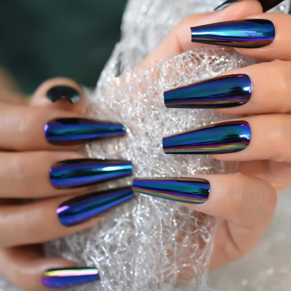 Laye Lo Chrome Blue Press On Nails