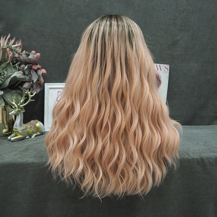 Vall Canno Peach Pink Wig With Bangs