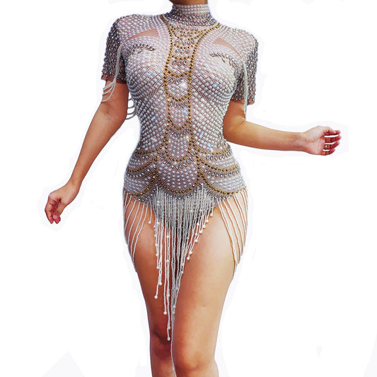 Lady Bunny Rhinestones & Pearls Bodysuit