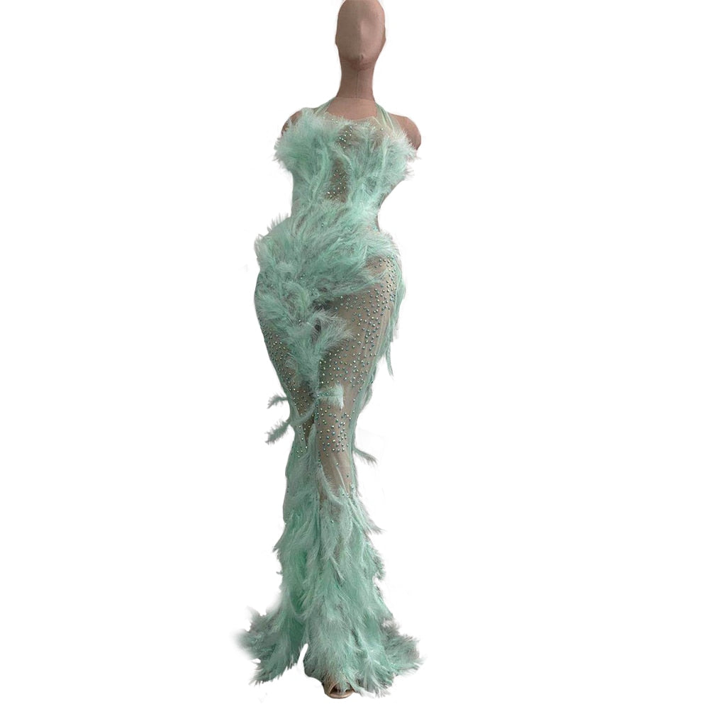 Feather Mesh See-Through Dress  The Drag Queen Store