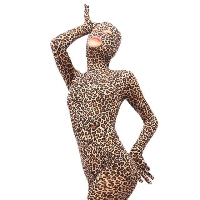 Leopard Print Zentai Open Crotch Bodysuit