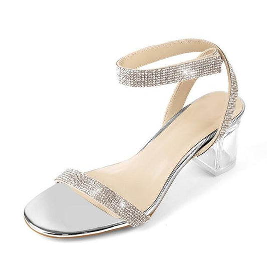 Sparkly Rhinestone Ankle Strap Heels - Glam Clear Block Heels for Drag Queens & Performers