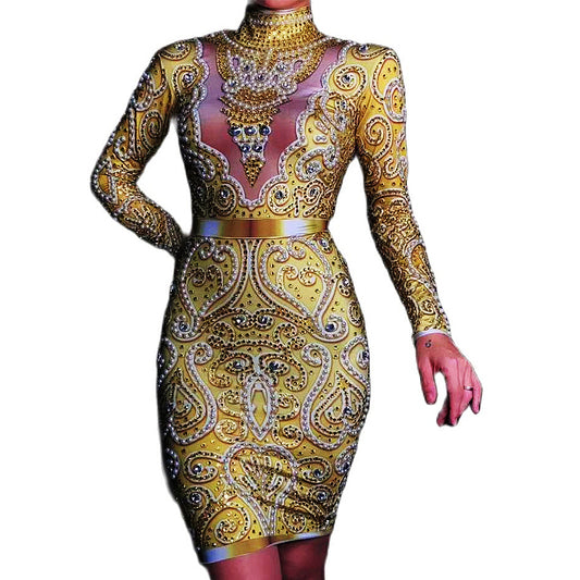 Gold Digger Rhinestone Dress