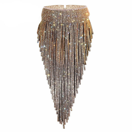 Jue Cee Long Rhinestone Choker Necklace