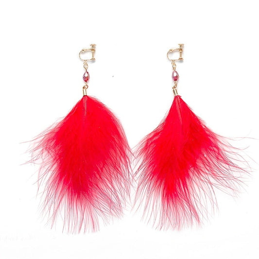 "Miss Shangay" Clip On Feather Earrings