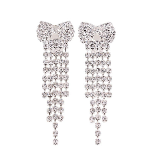 Crystal Bow Clip On Earrings