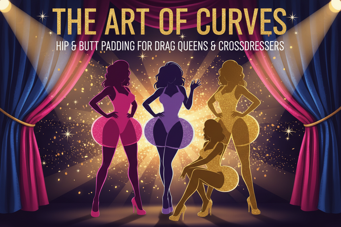 Drag queen and crossdresser hip and butt padding guide showing different types of padded panties and silicone pads for creating feminine curves
