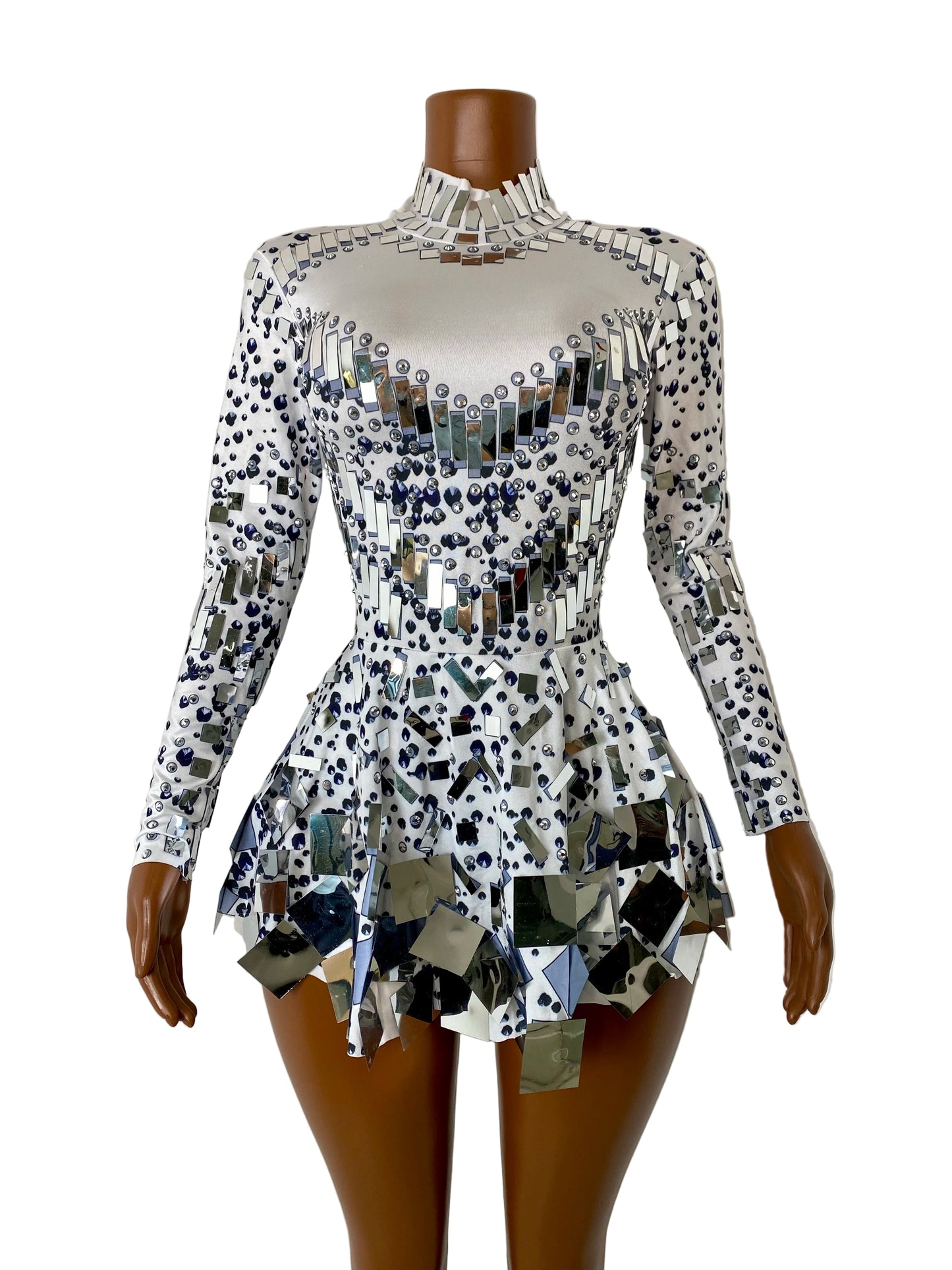 Dazzling Disco Queen Mirror Shard Bodysuit Dress