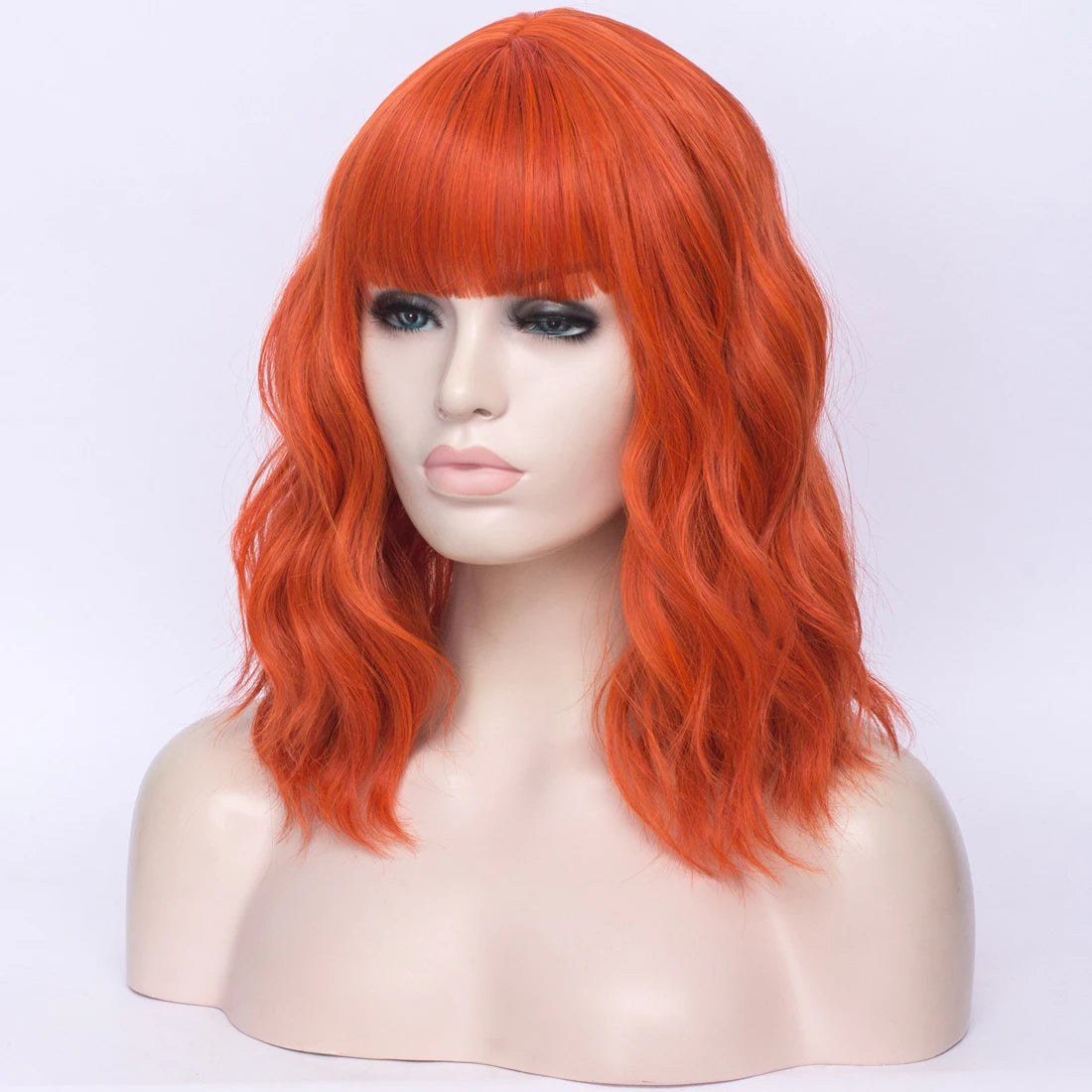 Vibrant Short Wavy Orange Wig with Bangs - Drag Queen Essential