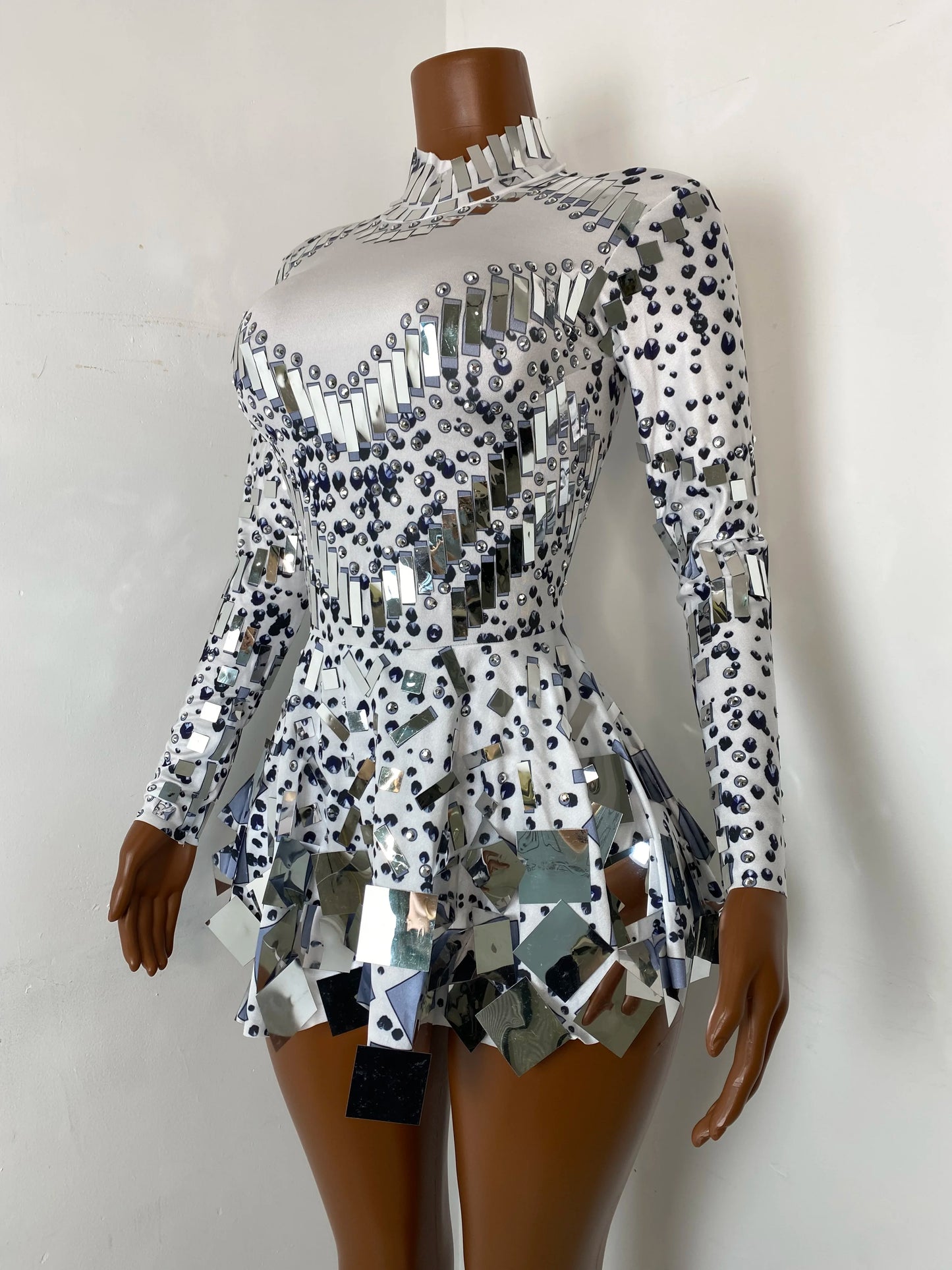 Dazzling Disco Queen Mirror Shard Bodysuit Dress