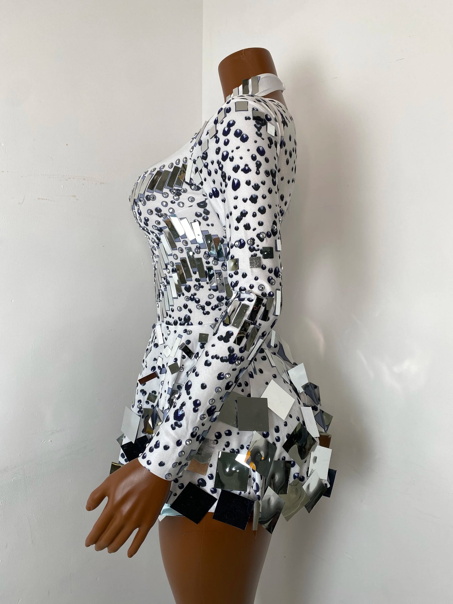 Dazzling Disco Queen Mirror Shard Bodysuit Dress