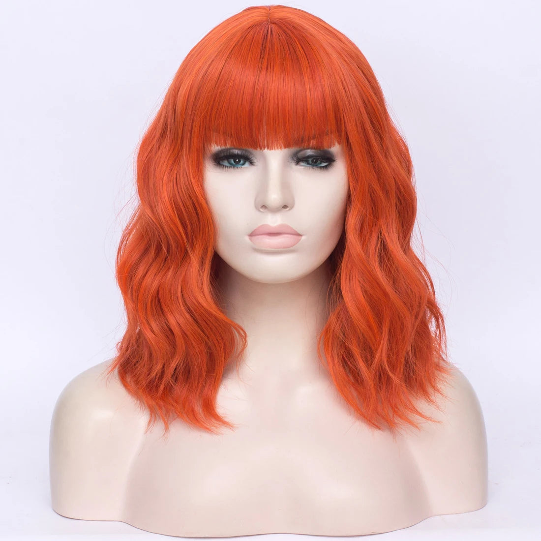 Vibrant Short Wavy Orange Wig with Bangs - Drag Queen Essential