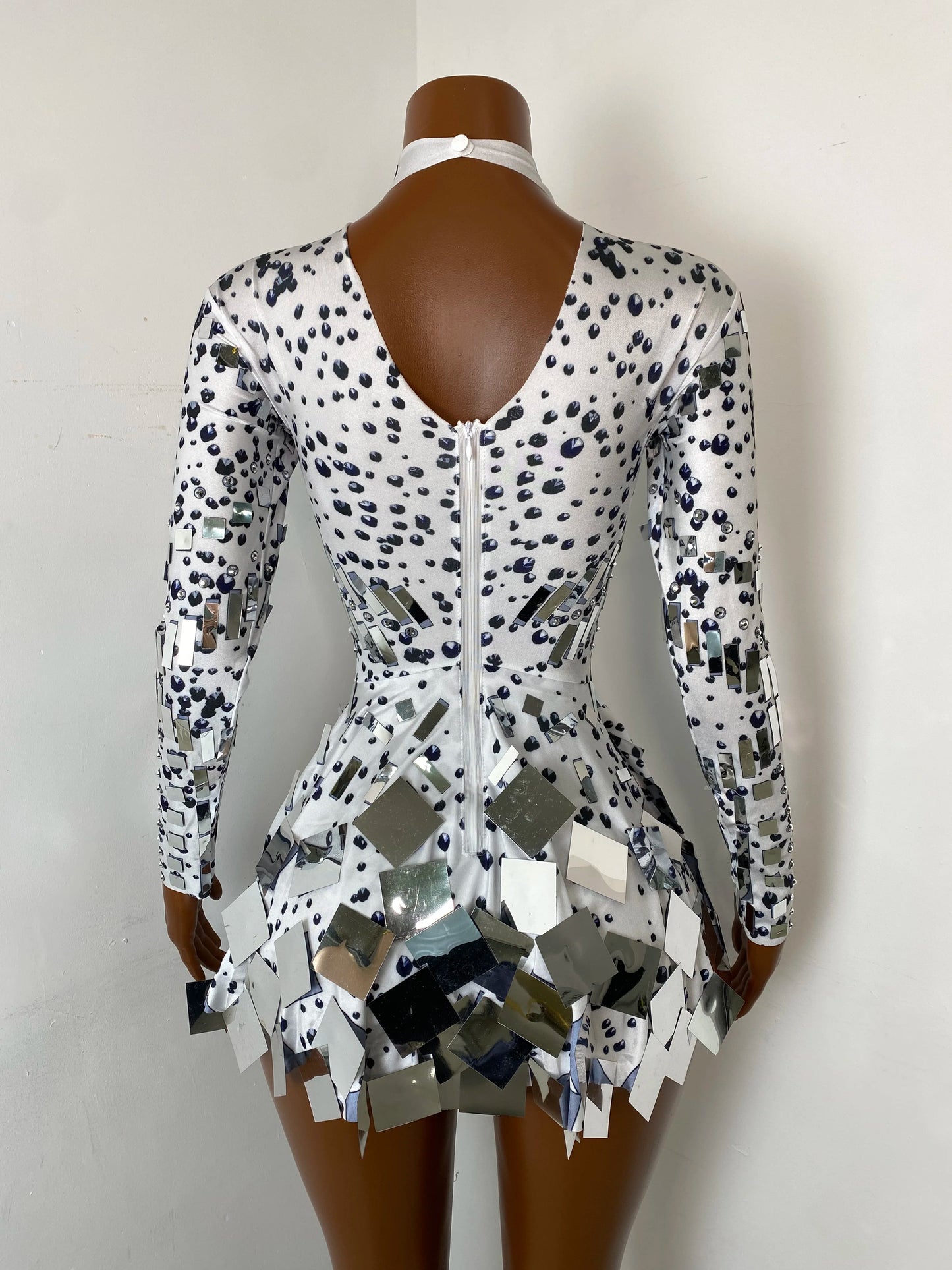 Dazzling Disco Queen Mirror Shard Bodysuit Dress