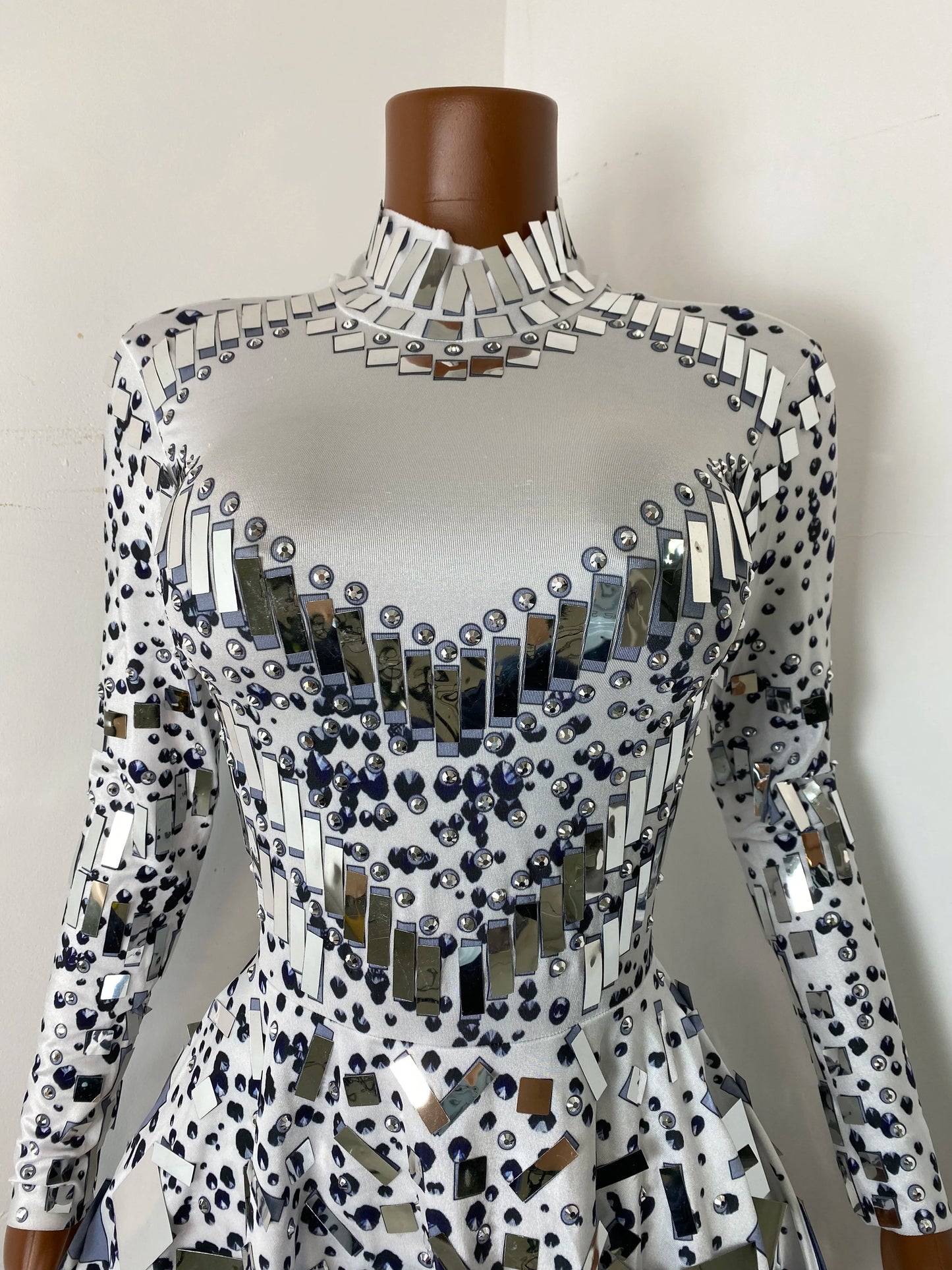 Dazzling Disco Queen Mirror Shard Bodysuit Dress