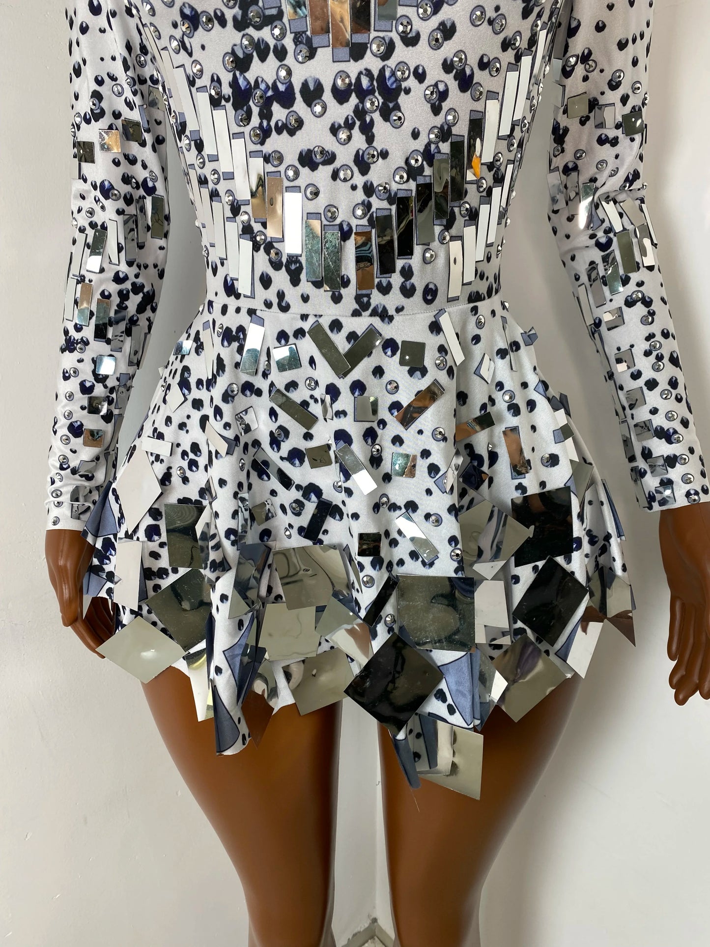 Dazzling Disco Queen Mirror Shard Bodysuit Dress