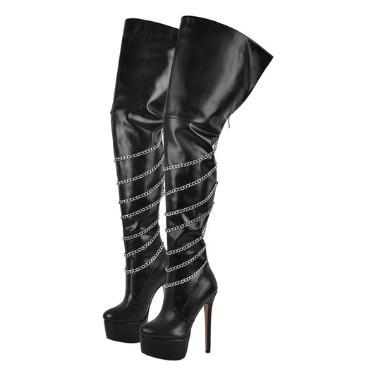 Chain Platform Over-the-Knee Boots – Thigh-High Stiletto Boots for Drag Queens