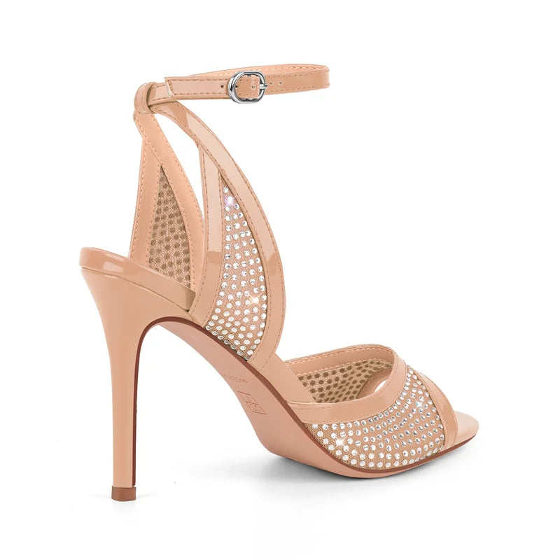 Rhinestone Crystal Ankle Strap Stiletto Sandals - Slingback Heels