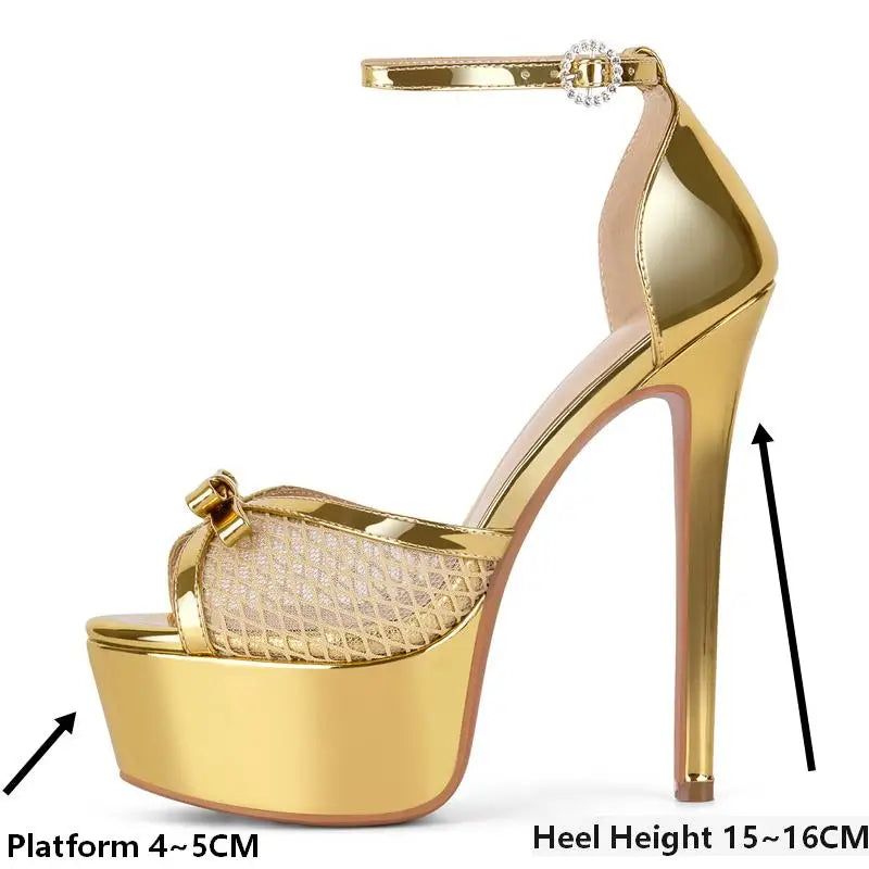 Platform Peep Toe Stiletto Heels - Ankle Strap Party Sandals