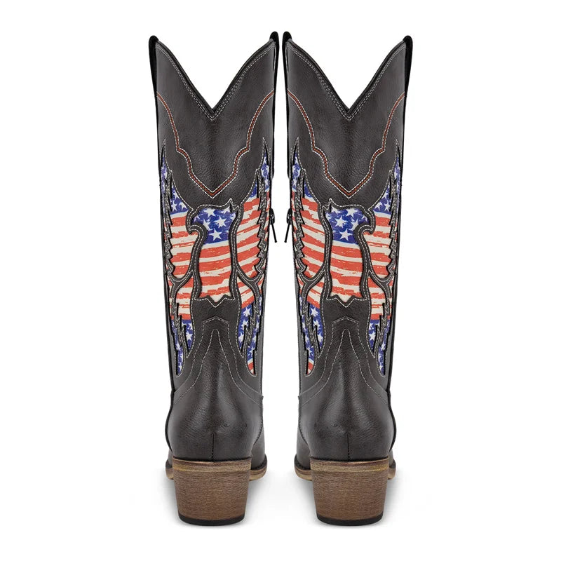 Stars & Stilettos Patriotic Boots – USA Flag Drag Cowgirl Boots