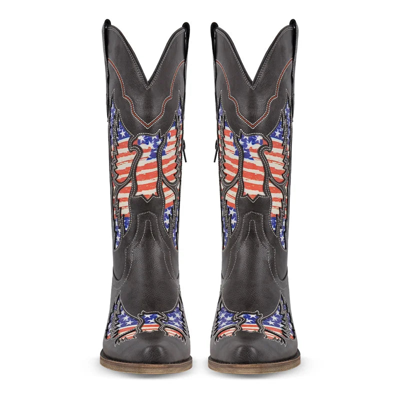 Stars & Stilettos Patriotic Boots – USA Flag Drag Cowgirl Boots