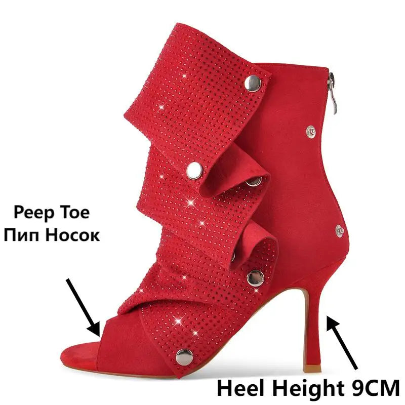 Drama Drop Ruffle Heels – Sequin Slay Booties