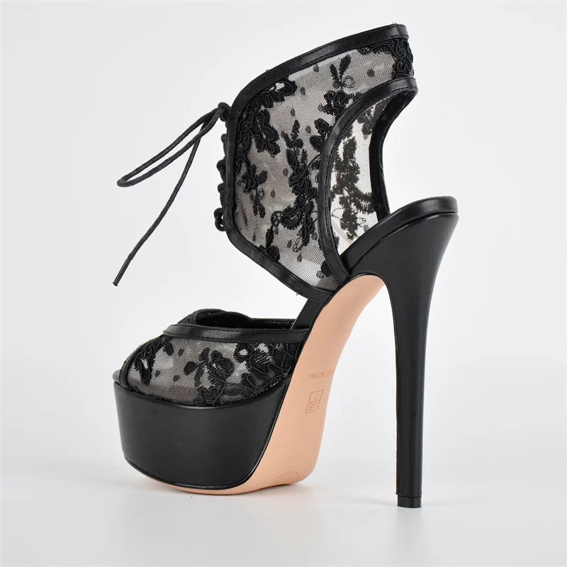 Lace Platform Stiletto Sandals – Peep Toe Slingback Heels for Drag Queens