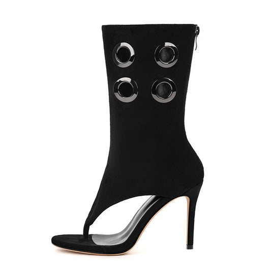 Peep Toe Cut-Out Mid-Calf Boots - Side Zipper Heels